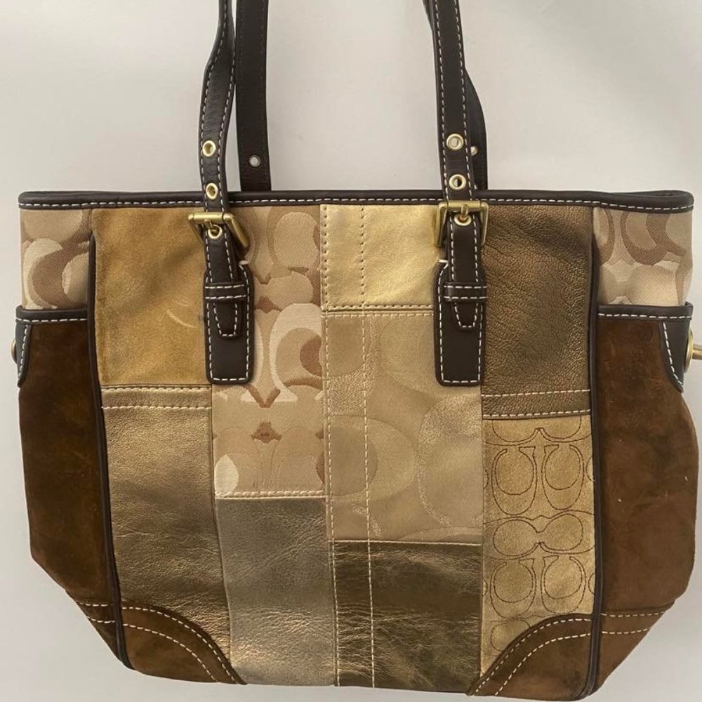 Coach Signature Suede Patchwork Bag